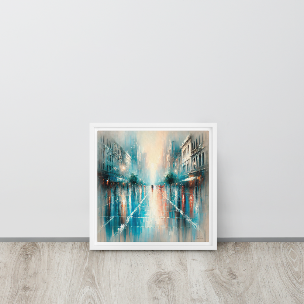 Reflections in the Rain Framed Canvas | Vibrant Urban Art by Leah Verne