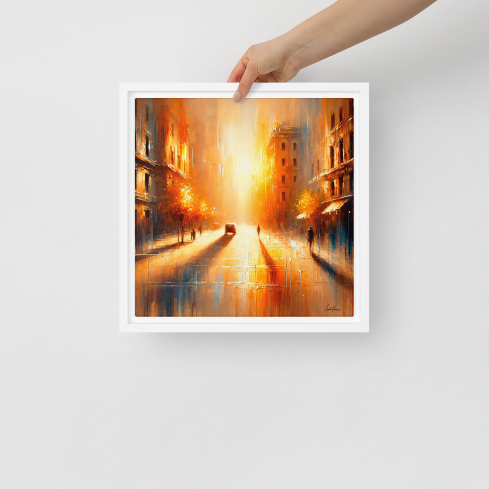 The Golden Hour Framed Canvas | Warm Urban Landscape by Leah Verne