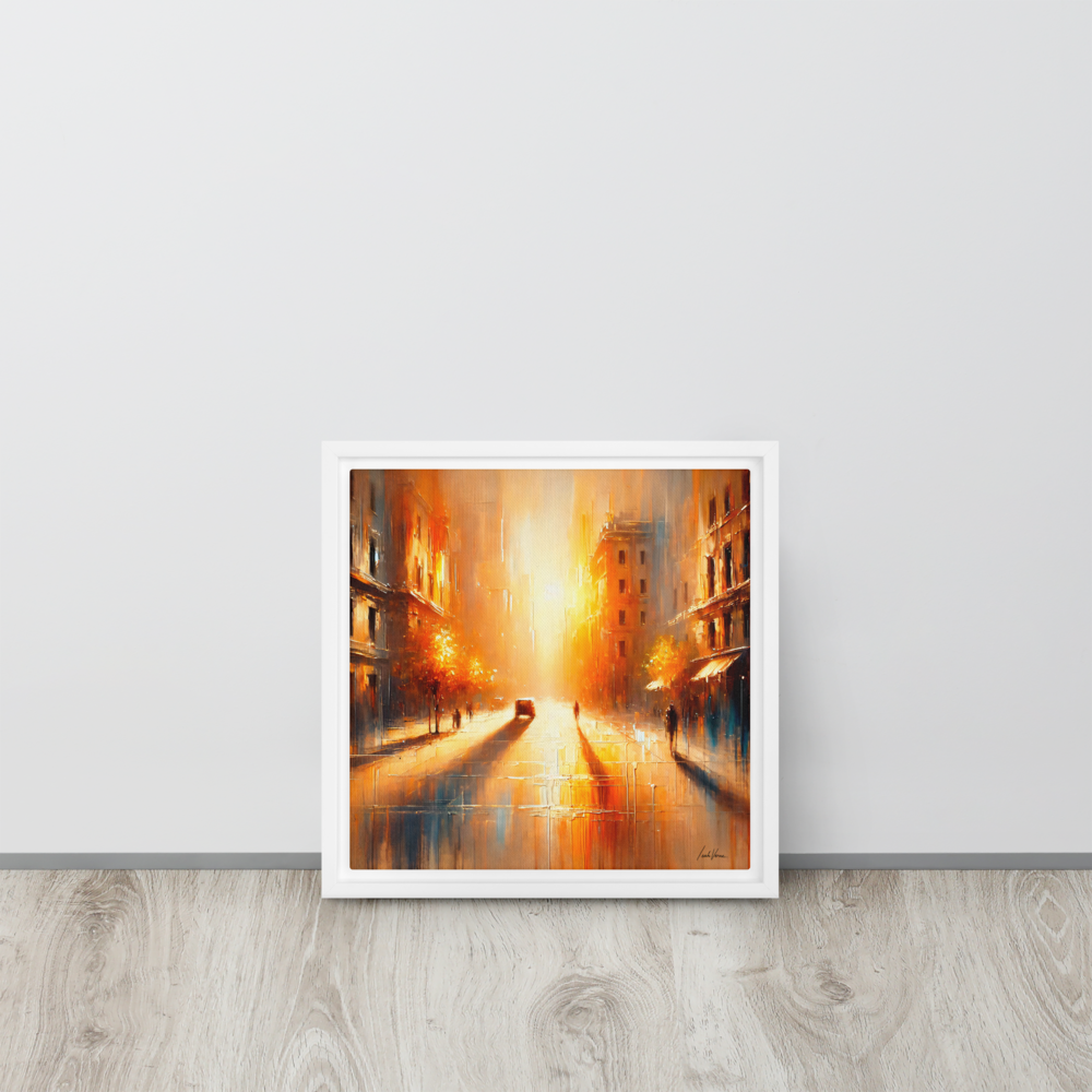 The Golden Hour Framed Canvas | Warm Urban Landscape by Leah Verne