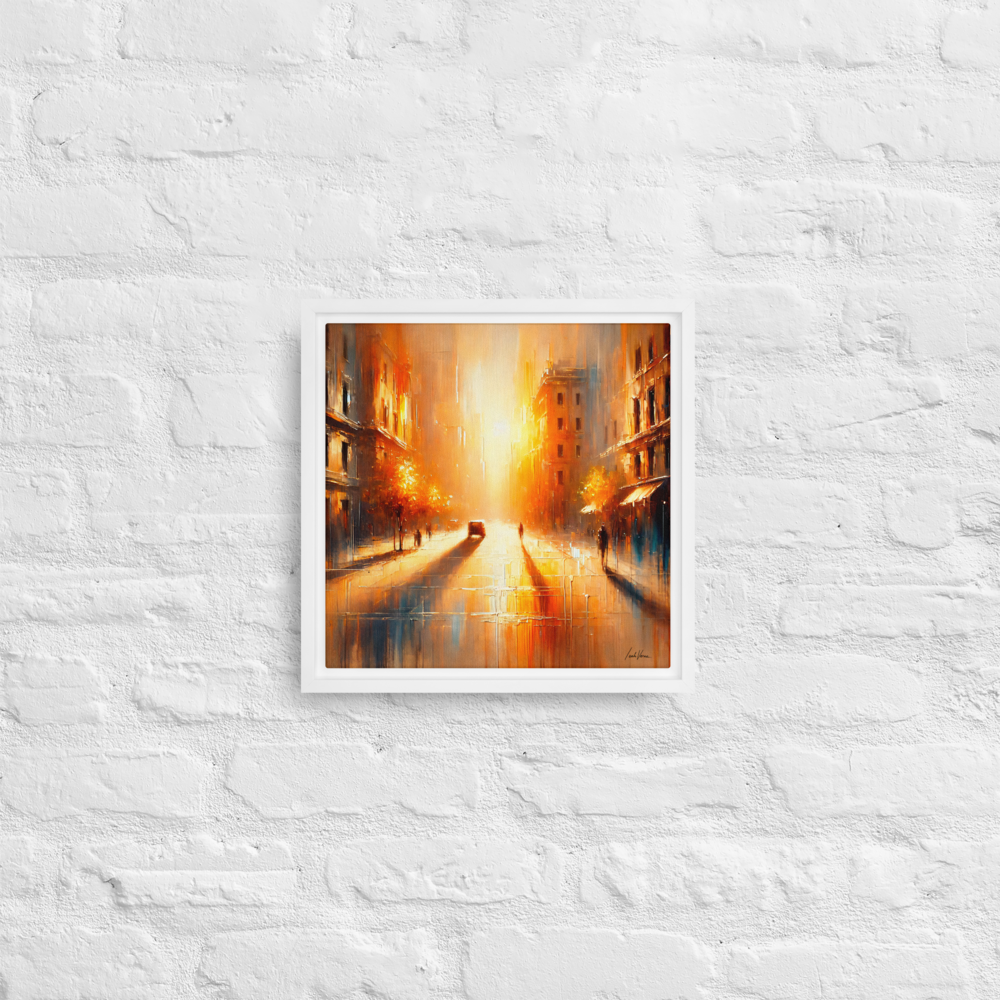 The Golden Hour Framed Canvas | Warm Urban Landscape by Leah Verne