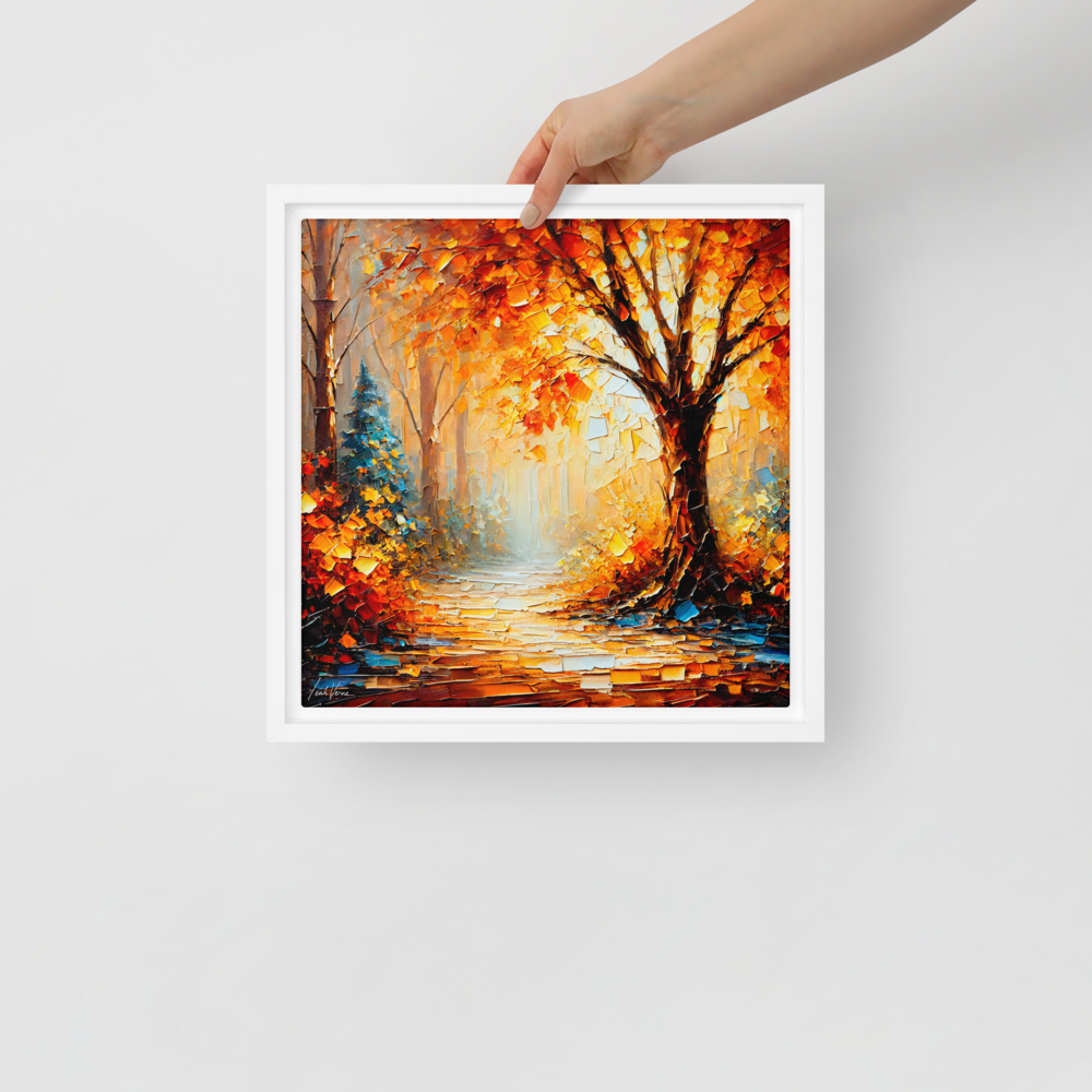 Autumn Pathway Framed Canvas | Tranquil Forest Art by Leah Verne