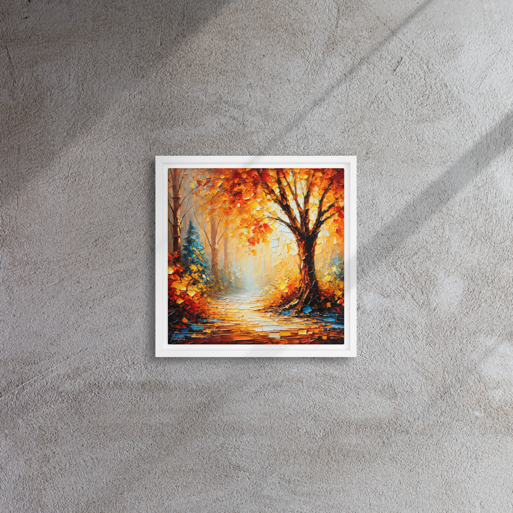 Autumn Pathway Framed Canvas | Tranquil Forest Art by Leah Verne