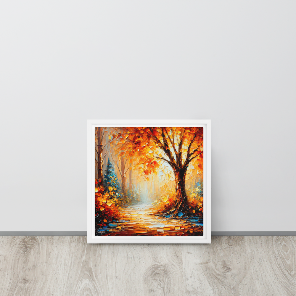 Autumn Pathway Framed Canvas | Tranquil Forest Art by Leah Verne