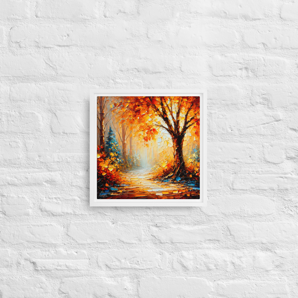 Autumn Pathway Framed Canvas | Tranquil Forest Art by Leah Verne