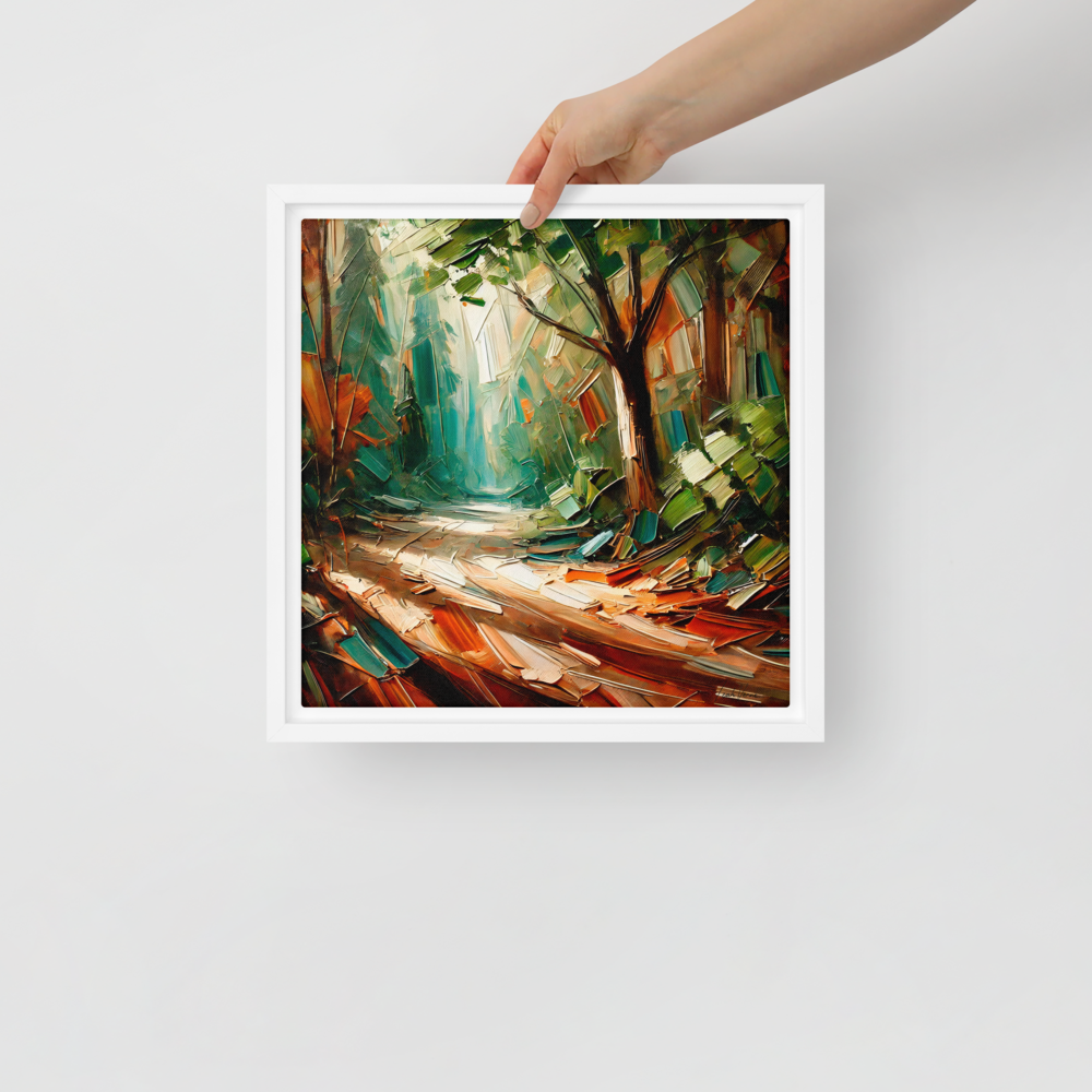 Forest Pathway Framed Canvas | Tranquil Woodland Art by Leah Verne