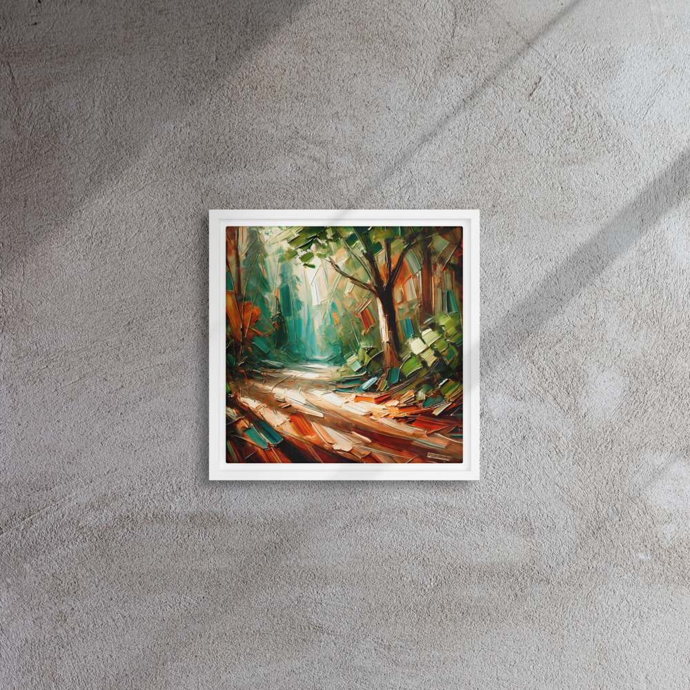 Forest Pathway Framed Canvas | Tranquil Woodland Art by Leah Verne