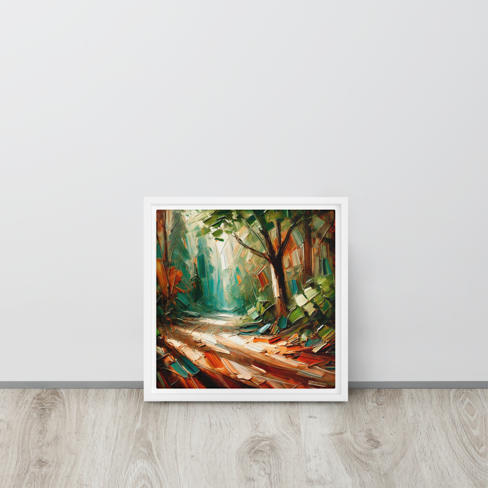 Forest Pathway Framed Canvas | Tranquil Woodland Art by Leah Verne