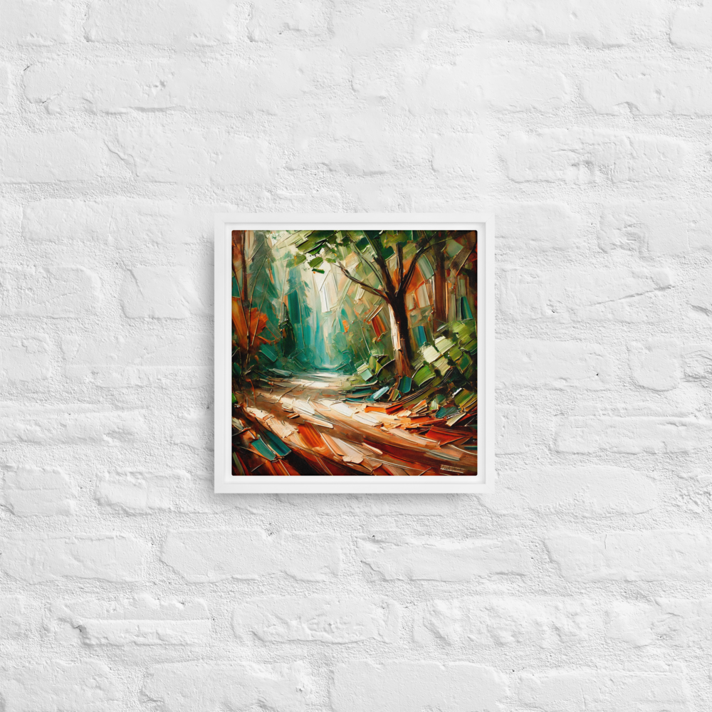 Forest Pathway Framed Canvas | Tranquil Woodland Art by Leah Verne